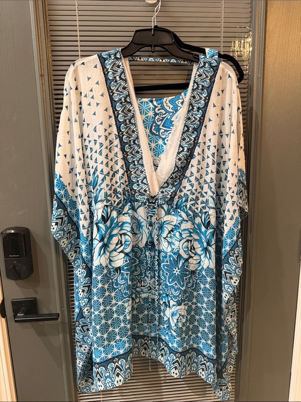 White House Black Market Teal & White Printed Sleeveless Tunic